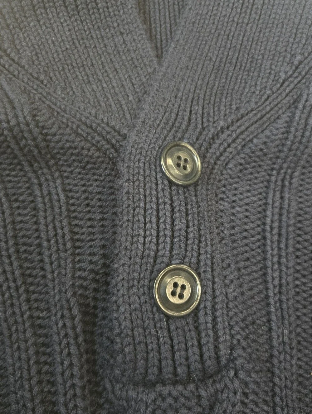 J Crew Men Medium Navy Blue Cable Knit Shawl Collar Pullover Sweater Cotton M